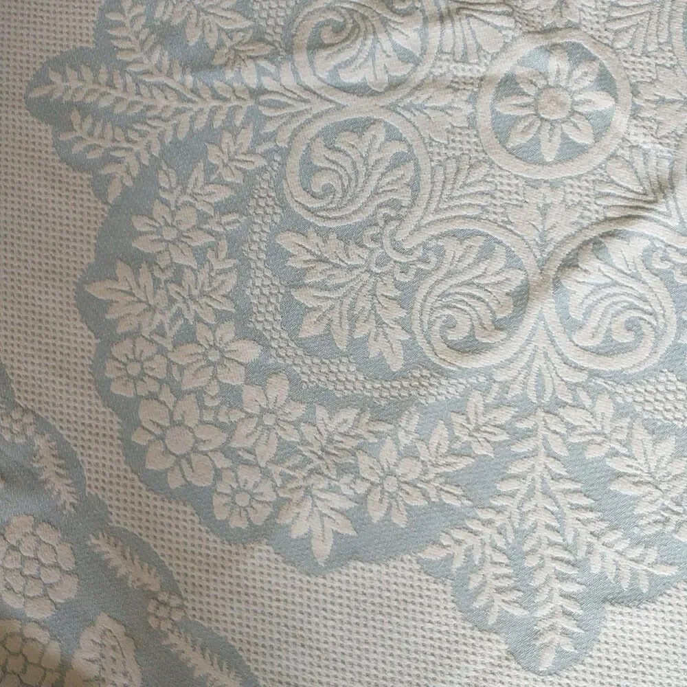 Vtg Bates? Bedspread Coverlet Full Blue Floral Jacquard Fringe Victorian MCM